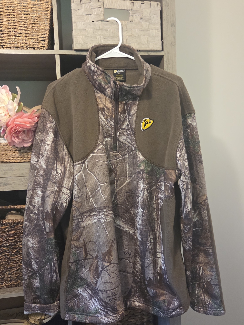 Mossy Oak Brown Camo Quarter-Zip Hunting Pullover Jacket